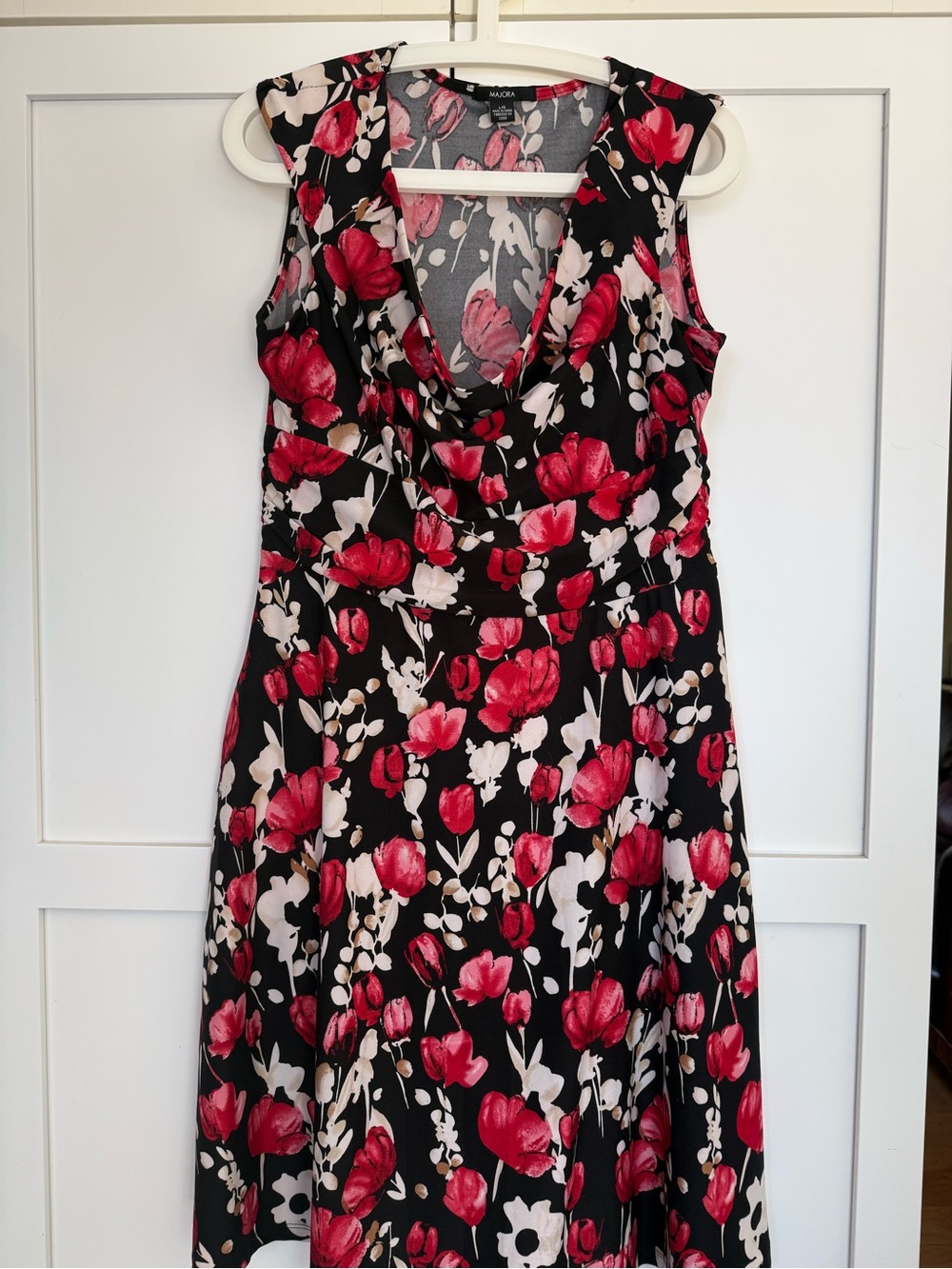 Black Floral Sleeveless Dress with Pink Tulip Print by ALFANI